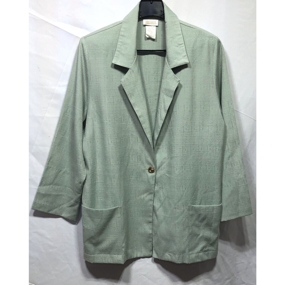 Roamans blazer jacket 20W Green 1 button notch collar pockets Career Office